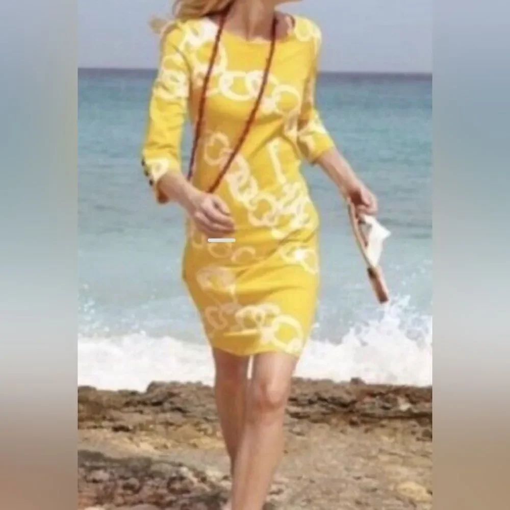 Lilly Pulitzer Starburst Yellow Jonah Dress Ball & Chain Size Small 3/4 Sleeve